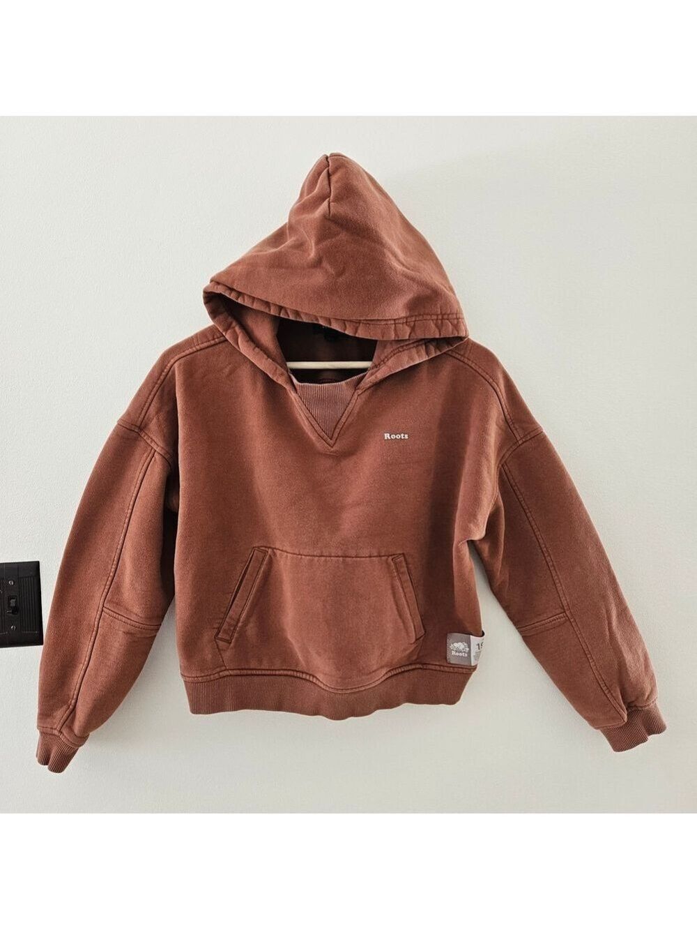 Roots Cropped Hoodie Small Burnt Orange Cozy Fleece Pullover Sweatshirt - Picture 2 of 7